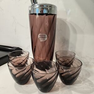 Hazel Atlas Cocktail Shaker and Glasses Moroccan Amethyst Purple MCM